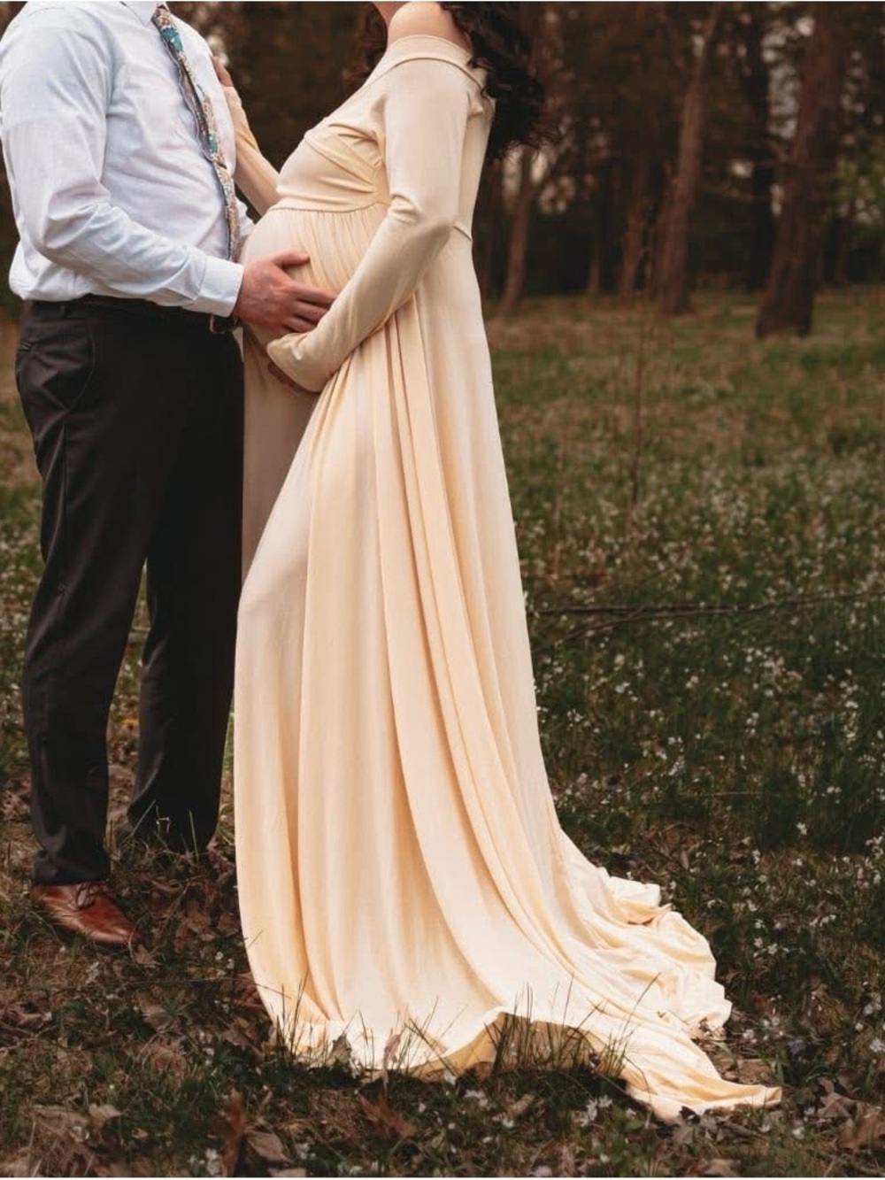 Off-Shoulder Maternity Maxi Dress - Peach - Picture 2 of 7